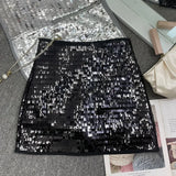 Real Shooting Heavy Industry Flash Shiny Piece High Waist Thin A Short Skirt Picts Anti-Walking Bag Hip Step Skirt
