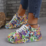 Size With Graffiti Low-Top Single Shoes Women Thick-Soled Leisure Sports Shoes