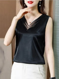 Tank Top Women 2023 Summer Women Clothing White Crop Top Basic Lace Cami Office Lady V-neck Sexy Blouse Soild Womens
