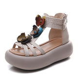 Layer Of Cow Skin Art Retro Sandals Women 2025 Summer New Bump Flower Cake Thick Bottom Roman