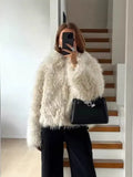 Women's ZA Explosion Autumn And Winter New Artificial Fur Effect Collared Long-Sleeved