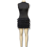 Women's Clothing 2025 Summer New Standing Sleeveless Short Dress To Collect Skinny Solid Color Splicing Dress