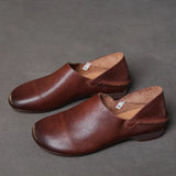 Layer Kraft Flat And Soft-Soled Single Shoes Spring New Mori Art Retro Leather Hand-Sleeveed Women's Shoes