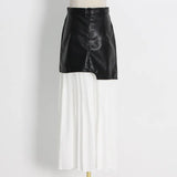 100-Fold Skirt Women's Dress 2025 Autumn New Korean Leather Splicing Color Slimming Skirt Women's