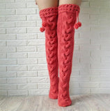 Zingj Knit Garter Fur Ball Over The Knee Long Stockings Pile Pile Wool Socks