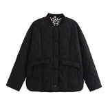 Autumn And Winter Fashion New Three-Color Leopard Pattern With Threaded Collar Cotton Clothes Women's Clothing