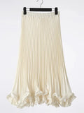 Satin Pleated Ruffles Midi Skirt- Outfit