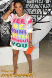 Women Letter Sequins O-neck Half Sleeve Tee Style Slim Dress 2023 Summer Sexy Club Street Elegant Pencil Dresses