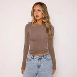 New Set-Up Bottom Shirt For Women Winter Solid Color Bottom Collar T-Shirt Sexy Hot Girl Slim Thin Long