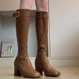 Brown Square Head With Long Boots Woman 2025 New Autumn But Knee High