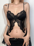 Resort Style Sexy Lace Spliced Buckle V-Neck Sling Vest Babes Skinny Fish Bone