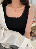 Lace Trim Crop Knit Tank Top-Outfit