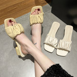Spring And Summer New High-Heded One-Word Slippers Women's Head Lazy Half-Fashion Folds Wearing Sandals