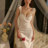 Pure Pajamas Female Simulation Silk French High Atmosphere Feeling Home Clothes With Chest Pad Lace Sling Skirt