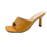 Summer New Word Lingge French Cool Slippers Women Wear Square High Heels Fine Heel Half-To-Sand