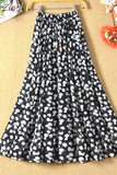 Women Summer Long 2023 Spring Ladies Floral Print High Waist Elegant Sweet Casual Chiffon Skirts Beach Faldas