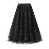 Yarn Lotus Leaf Side Temperament Skirt Women's Dress 2025 Spring And Autumn New Famous Woman Long Dress Thin Cake Skirt