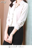 Spring Shirt Women Long Sleeve Satin Fashion Solid Ladies Tops Blouse Single-breast Button Chiffon Turn-down Collar