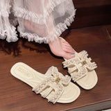Fragrant Wind Flat Bottom Slippers Women 2025 New Summer Cold Slippers Fashion Wearing Ladies Sandals
