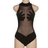 2024 Summer New Women's Sexy Perspective Mesh T-Shirt Bump Color Splicing Repair Body-Joint Clothing