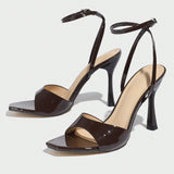 Solid Color Light Board High Heel Sandals Elastic Rubber Ribs With Square Women's Shoes Fine High