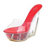 Zingj Korean Thick Platform Ultra High Heel Sandals High Transparent Special Crystal Shoe Waterproof Platform 15CM Wedge Wedge Women's