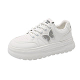 Water Drill Small White Shoes Women's Autumn 2025 Fashion Round Head Thick-Soled Casual Women's Shoes Korean Version Of Student Pu