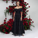 Spring 2025 New Fashion Temperament Shoulder Lotus Leaf Side Fold Splicing Design Long Women's Dress