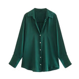 Women's Multi-Color Silk-Sense Silk-Sense Long-Sleeved Shirt Top Women