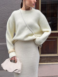 High Open Fork Tight Skirt Wool Set Unique Open Design Autumn And Winter Elegant Fashion Pure Color