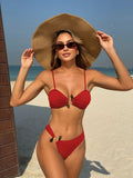 2025 Sexy Hollow Beads Solid-Colored Pit Split Swimsuit