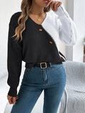 Shooting 2025 Autumn And Winter Casual V-Neck Button Bump Color Lantern Sleeve