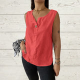 Summer New Women's Vest Casual Loose Cotton T-Shirt Button