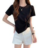 Zingj Short-Sleeved T-Shirt Women 2024 New Summer Design Design Sense Niche Half Sleeve High Waist Short