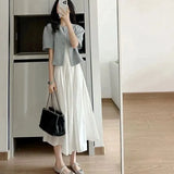 Zingj Temperament Gentle Wind Royal Elder Sister Wear A Suit Female Summer Style Blue Suit Short Coat White Skirt Foreign Style Two