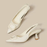 Temperament 2025 Summer High Heels Female Fine Heel High-Heeled High-End Black Bag Head Sandals French Way Button Single