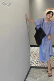 Women Puff Sleeve Plaid Dress Korea New Fashion Ladies Womens Casual Loose Dresses Woman Long