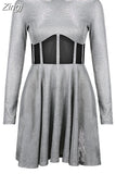 Fashion Chic Bling Glitter Long Sleeve Club Party Dress Mini Backless Hollow Out Sexy Dress Women Autumn Pleated