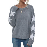 And Winter Women's Knitted Sweater Fashion Pure Color Five-Pointed Star-Colored Collar Collar