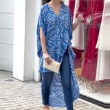Zingj Summer New Fashion Print Niche Irregular Loose Chiffon Shirt Jacket-Outfit