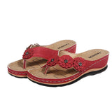 Zingj Summer Plus-Size Sandals Female Multi-Color Handmade Retro Flowers Flat Slope And Clip Toe