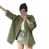 Green Shirt Cardigan Jacket Women's Spring And Autumn 2025 New Loose Long-Sleeved Loose Top Shirt