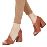 Fish Mouth Coarse Heel Sandals Women's New British Wind Side High Heel Single Shoes