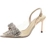 New Korean Version Of The Fashion Transparent High Heel Tip One By One With A Diamond Bow Sandals