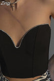Diamonds Patchwork Women Tube Crop Top Corsets Tank Sexy Streetwear Party Strapless Off Shoulder Vest 2023 Summer