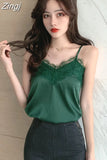 Summer Satin Crop Top Women Camis Roupas Silk Off White Lace Tops Female Camisole Black Halter T-shirts Basic Woman