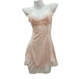 Ice Silk Pajamas Woman 2025 New Pure Wind Silk With Chest Pad Lace Sling Skirt Home