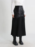 Zingj Street Wind Long Leather Skirt 2024 Autumn And Winter New Fashion High Waist Stitching Mesh Pressure Pleated Skirt
