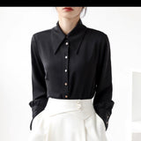 Blue Sharp Collar Shirt Woman 2025 Spring And Autumn Design Small Commuting Professional Shirt