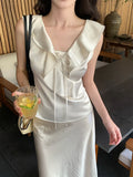 Xixi 13 Line Summer New Temperament V Tie With Small Shirt Sleeveless Leaves Side Top Woman